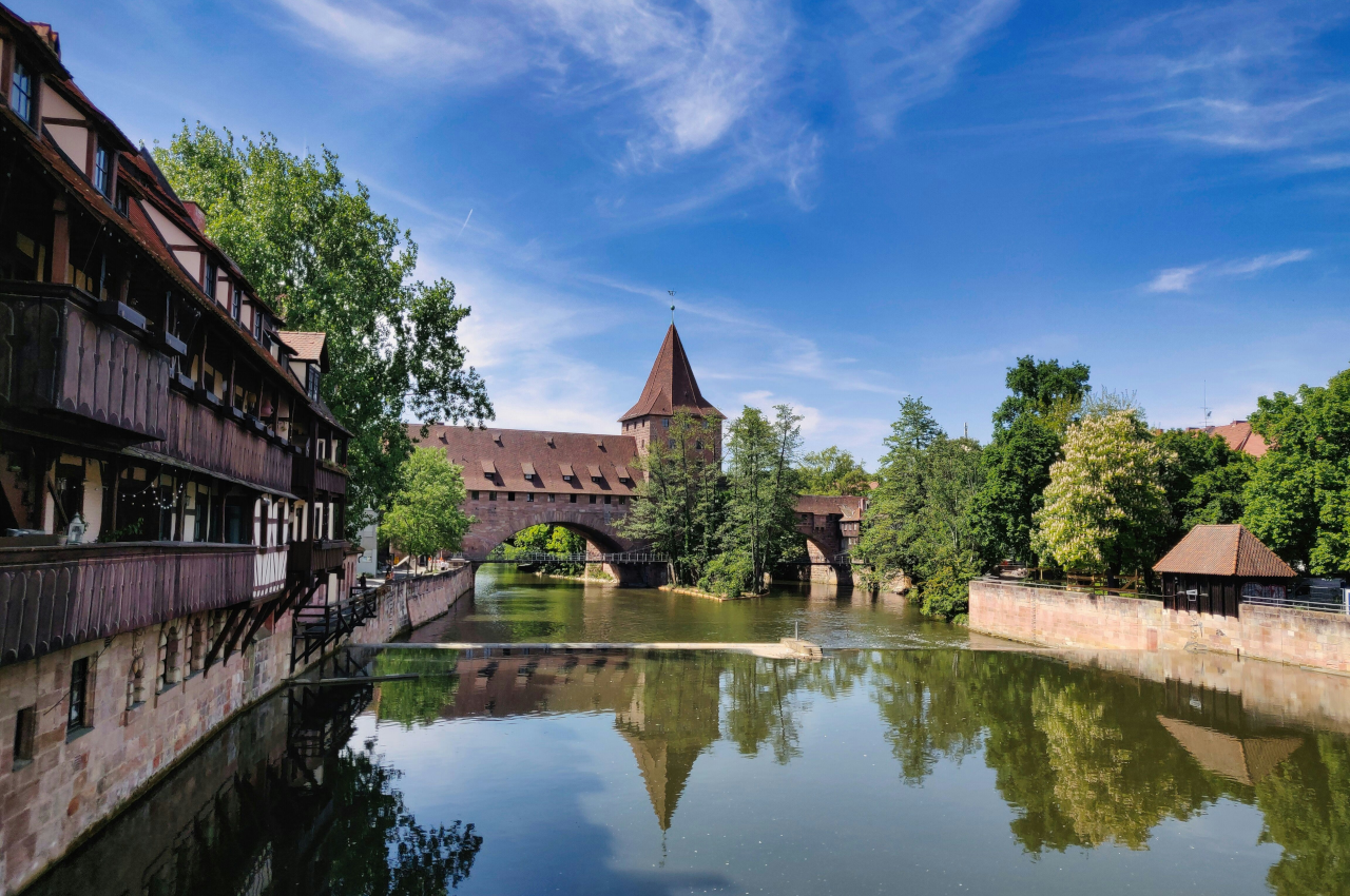 Nuremberg in summer with tourists in the historic city center
