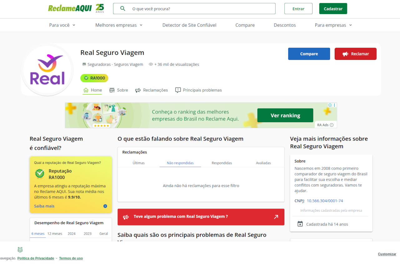 Página do Reclame aqui da Real Seguro